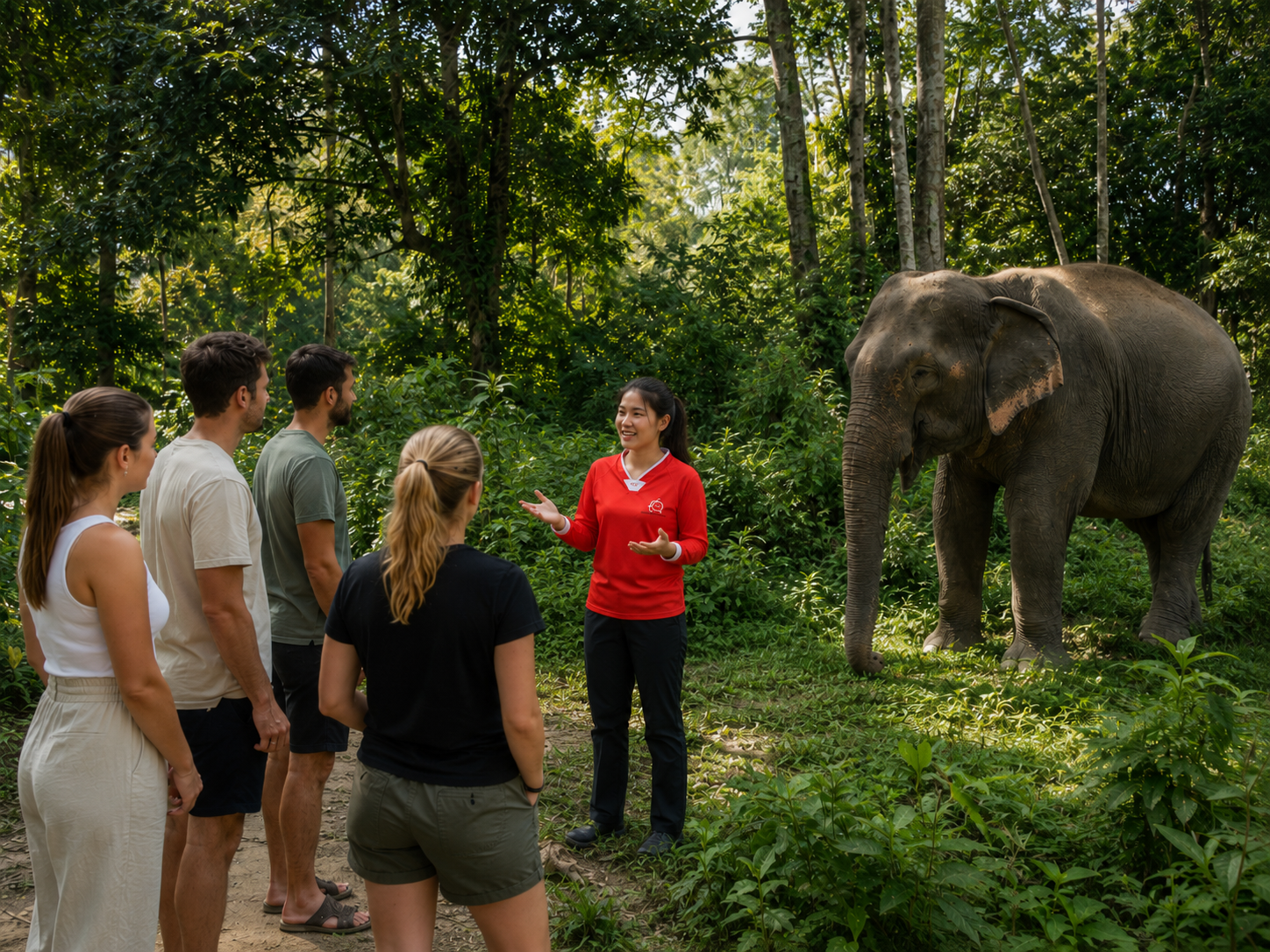 Guests observing elephants respectfully at Patong Hill Tribe Elephant Village in Patong, Phuket